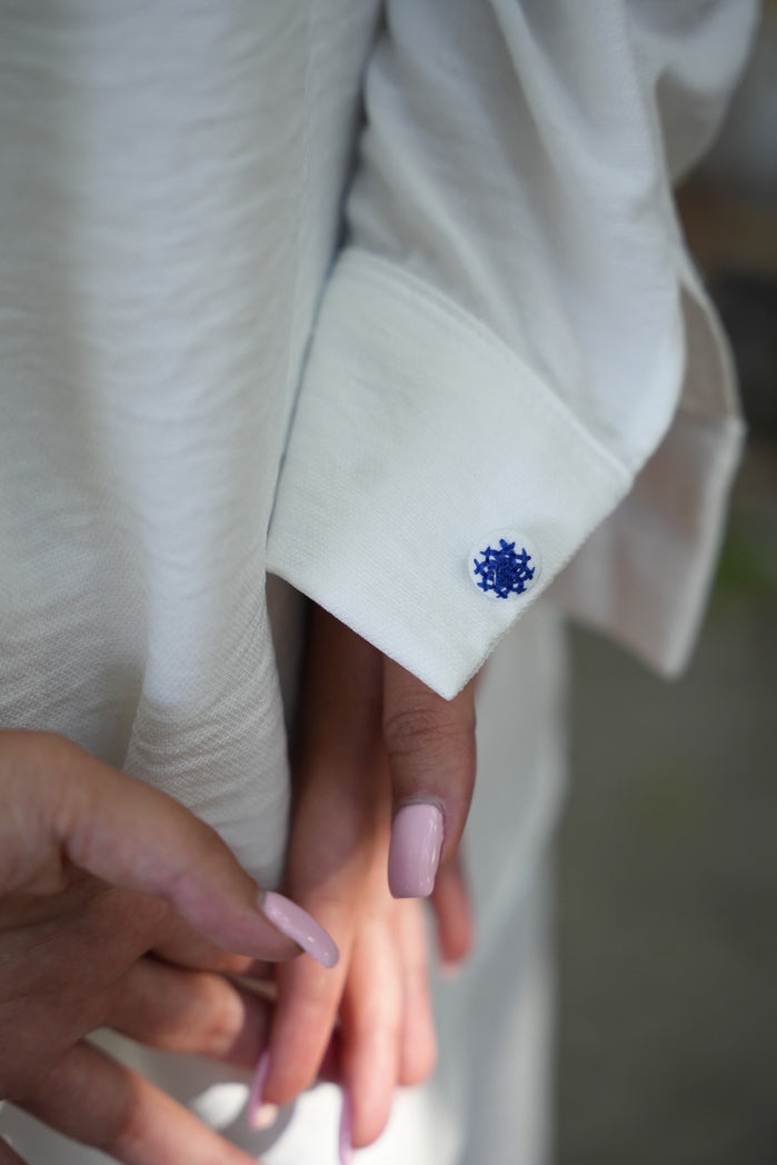 White Base Tatreez Set with Imperial Blue embroidery on the Sides