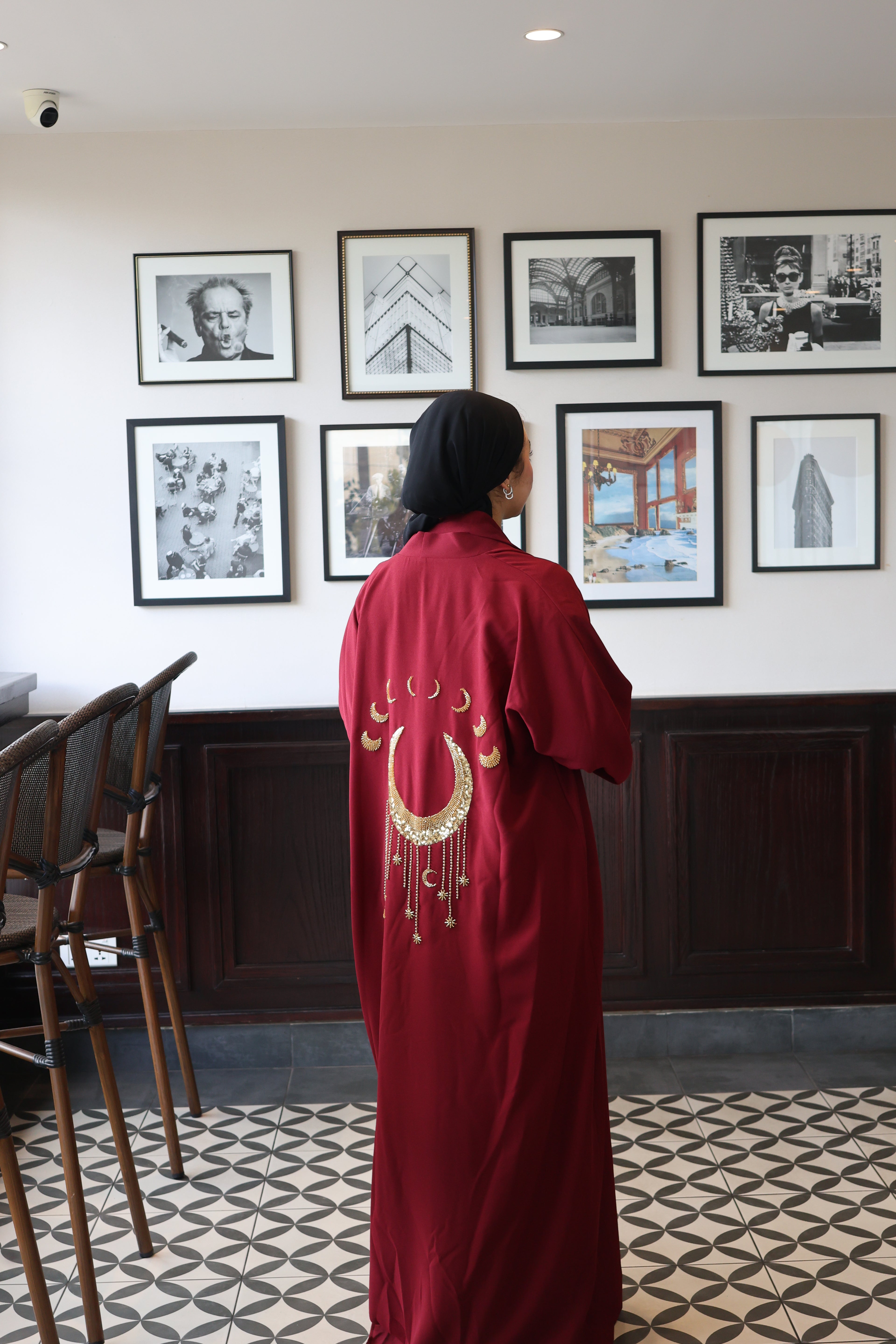 Maroon Crescent Moon Abaya