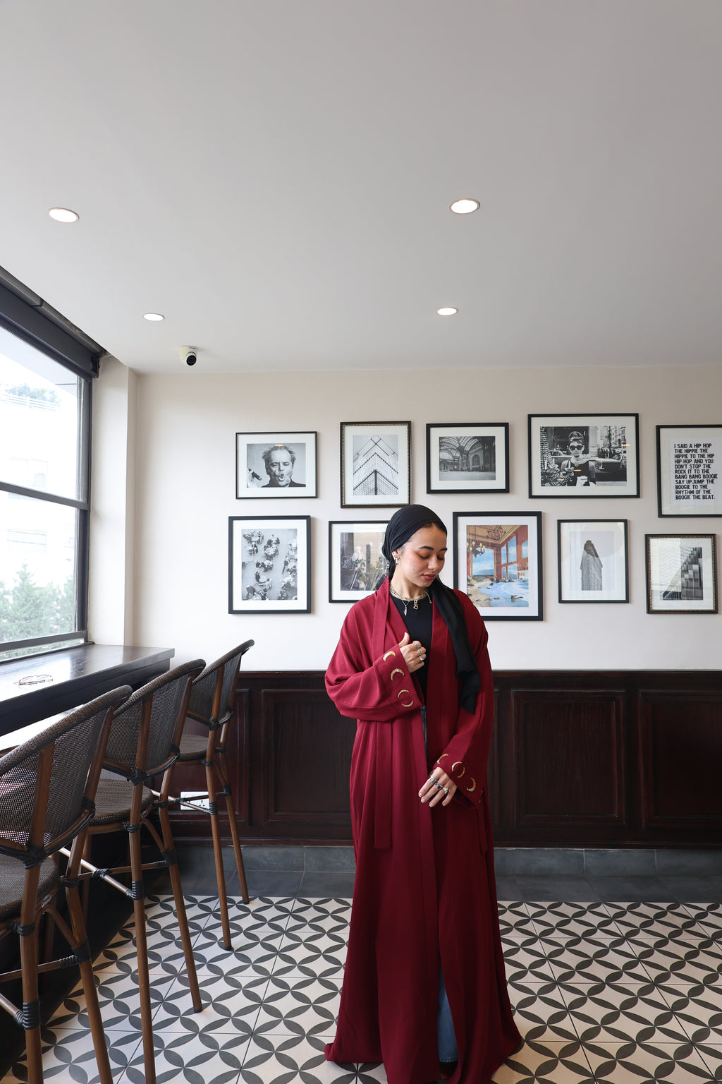 Maroon Crescent Moon Abaya